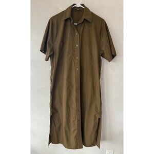 Vince Dress Womens Extra Small XS Green Brown Button Up Midi Slits Short Sleeve